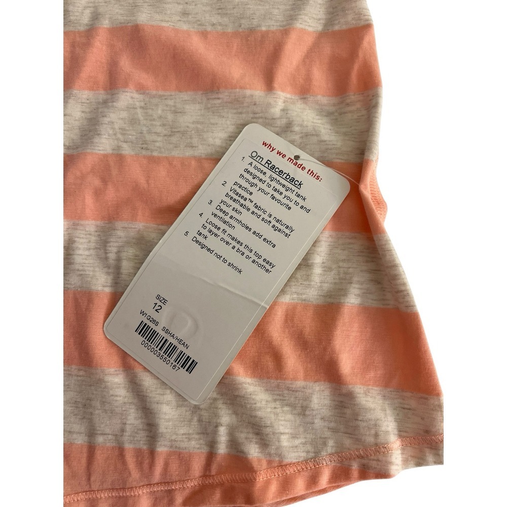 NEW Lululemon Size 12 Om Racer Back Top Tank Orange Khaki Striped Active Workout - Picture 7 of 9